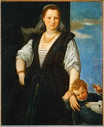 Naisen muotokuva lapsen ja koiran kanssa - Portrait de femme avec un enfant et un chien ...