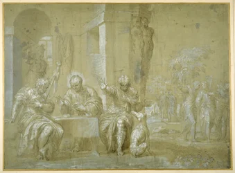 The Supper at Emmaus, n. 1550 (kynä, musta muste ja ruskea pesu paperille)