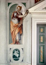Trumpetin soittaja. Paolo Caliarin maalaus nimeltä Paolo Veronese (1528-1588), noin 1561. Fresko. Maser (Treviso), Villa Barbaro