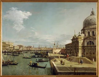 Sisäänkäynti Canal Grande ja kirkko Maria Salute Venetsiassa (maalaus kankaalle)