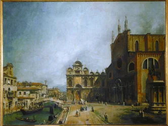 Aukio Santi Giovanni e Paolon edessä, Venetsia (maalaus kankaalle)