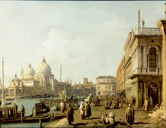 Venetsia: näkymä Santa Maria della Salutelle ja Grand Canalille Piazzettalta (öljy kuparilla)