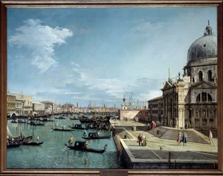 Näkymä Canal Granden suulle ja Santa Maria della Saluten kirkolle Venetsiassa, 1700-luku. Mitat: 1,19 x 1,53 m