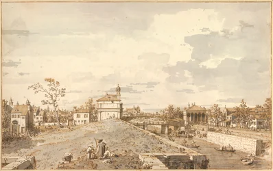 "" Vue de Porta Portello avec le canal Brenta, Padoue "" (Porta Portello ja Brentan kanava Padovassa) Dessin a la plume d