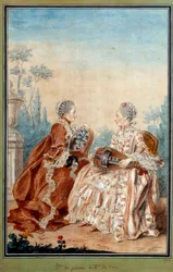 Madame de Julienne ja Madame de Serre tekevät Louis carrogis dit Carmontellen (1717-1806) akvarellimusiikkia 1700-luvulla. Pariisi, Musee Carnavalet