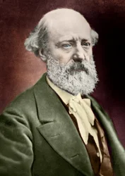 Muotokuva arkkitehti Eugene Viollet le Ducista (Viollet-le-Duc) (1814-1879). noin 1879 (kaiverrus).