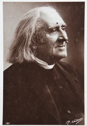 Musiikkia. Unkarilainen säveltäjä Franz Liszt. Kuva: P. Nadar, noin 1880-85 (s/w-kuva).