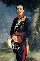 Espanjan kuninkaan Alfonso XIII:n (1886-1941) muotokuva sotilasunivormussa. Kaulakin maalaus (1800-luku)