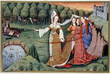 Diana (Artemis) - kromolitografia 1400-luvun kirjamaalauksen mukaan