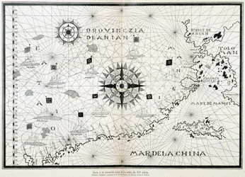 Kartta kompassista 1500-luvun atlasesta, joka perustuu Venetsian Museo Civicon kirjastossa säilytettyyn alkuperäiseen
