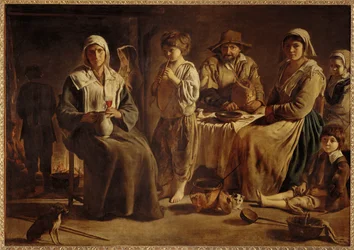 Famille de paysans dans un interieur Maanviljelijäperhe maalaistalossaan ...