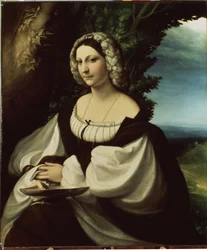 ""Naisen muotokuva" (Naisen muotokuva) Se olisi joko runoilija Ginevra Rangone tai Veronica Gambara (1485-1550), Correggion kaupungin persoonallisuudet. Antonio Allegrin maalaus, joka tunnetaan nimellä Il Correggio (The Correge