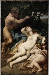 Jupiter ja Antiooppi (tai Venus kupidon ja satyyrin kanssa) (öljy kankaalle