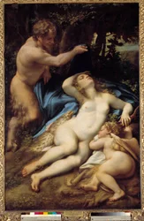 Antonio Allegrin maalaus Venus, Satyr ja Cupid (hänen Correggio tai Le Correge 1489-1534) 1525 su. 1,88 x 1,25 m