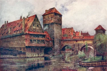 Henkersteg, Wasserturm, Nürnberg, Saksa, 1905