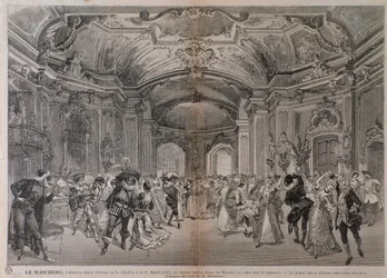 Kuvitukset Pietro Mascagnin oopperaan Le Maschere esitykseen teatro alla Scalassa Milanossa