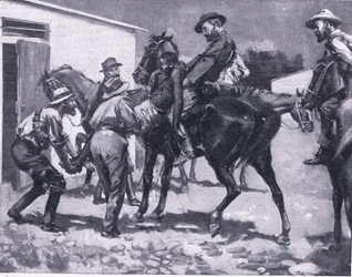 Esauksen pakoyritys, teoksesta After Pretoria: The Guerilla War, jonka on julkaissut Harmsworth Bros Limited, 1901.