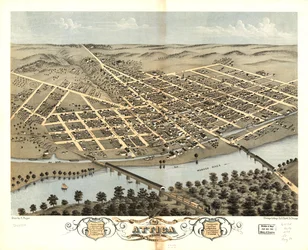 Lintuperspektiivistä Attican kaupunki, Fountain County, Indiana 1869. LOC 73693378