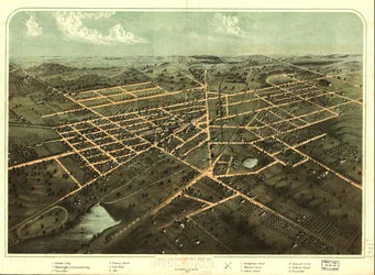 Hillsdalen kaupungin lintuperspektiivi, Hillsdale Co., Mich. 1866. LOC 73693429