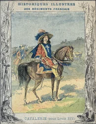 Ratsuväki Ludvig XIV:n aikana - Koulukirjojen suojakannesta, 1800-luvun loppu - Kuvitus A. Demarle - Historiallinen vihkonsuojus, 1800-luvun loppu