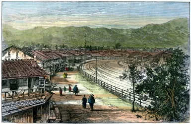 Rautatie lähellä Kobea, Japani, 1891