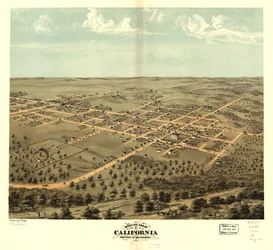 Kalifornian lintuperspektiivistä, Moniteau Co., Missouri 1869. LOC 73693471