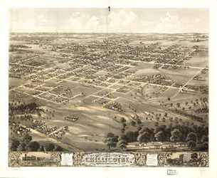 Chillicothen kaupunki lintuperspektiivistä, Livingston Co., Missouri 1869. LOC 73693472