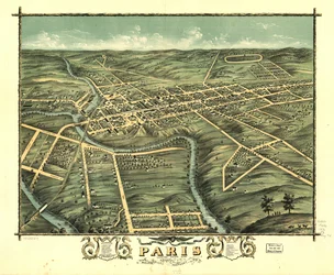 Parisin kaupunki lintuperspektiivistä, Bourbonin piirikunta, Kentucky 1870. LOC 73693417