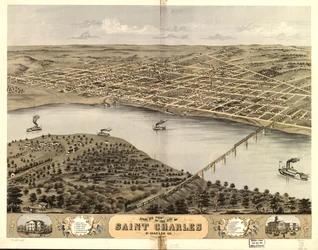 Saint Charlesin kaupunki lintuperspektiivistä, St. Charles Co., Missouri 1869. LOC 73693488