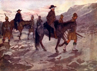 Buurijohtajien silmät sidottiin, ja Black Watchin sotilaat vartioivat heitä, 1902, 1905.