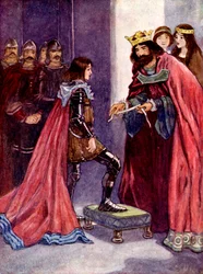 Kuningas löi Mustan prinssin Sukkanauharitarikunnan ritariksi, 1348, 1905