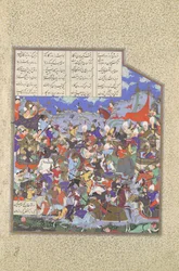 Pashanin taistelu alkaa, Folio 243v Shahnama Kings -kirjasta..., n. 1530-35.