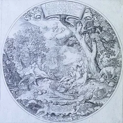 Kultainen aika, kaiverrus Jan Theodore De Bry (1561-1623) (etsaus)