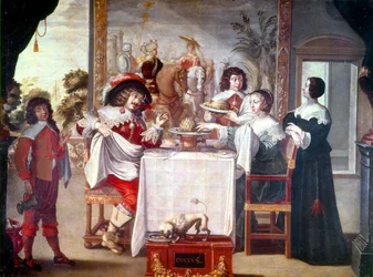 Ateriatunti tähän aikaan Ludvig XIII:n hallituskaudella 1610-1643 (öljy kankaalle)