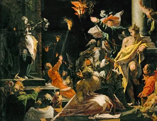 Judith näyttää Holoferneksen pään kansalle (maalaus tammipuulle)