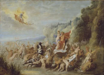 Neptunus ja amfitriitti, Diepenbeeck, Abraham, van (1596-1675). Öljy puulle. Mitat: 69 x 96 cm. Tukholman kansallismuseo