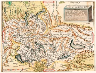 Helvetiae Kuvaus Aegidius Tschudo Auct. Maantieteellinen kartta Sveitsin ja Ranskan Alpeista, mukaan lukien Abraham Orteliuksen (Oertel, Ortell tai Ortel) "Theatrum Orbis Terrarum" -sarjan järvet