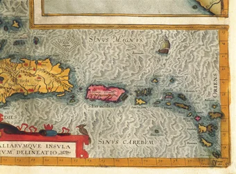 Abraham Orteliuksen kartta Hispaniolan saaresta, Santo Domingosta, Puerto Ricosta ja osasta Antilleista