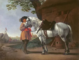 Cavalier harmaalla hevosella