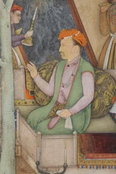 Yksityiskohta keisari Jahangirista pyhien miesten kanssa puutarhassa, n. 1615 (läpinäkymätön wc ja kultaa paperilla)