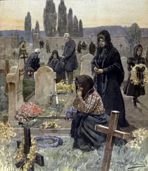 Kaikki pyhät Italiassa vuonna 1899. Achille Beltramen kuvitus.