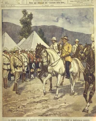Kannen kuva kenraali Cronjesta antautumassa marsalkka Robertsille anglo- zulu- ja buurisotien aikana vuosina 1850-1902.