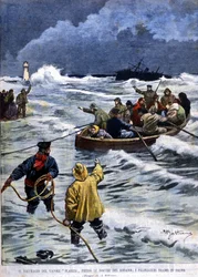Planier-höyrylaivan uppoaminen lähellä Bouches du Rhônea: pelastuspalvelu toi matkustajat takaisin. Kuva Beltramesta. La Domenica del corriere. 1901.