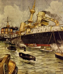 Andrea Doria -taistelulaiva ajautui karille lähellä Gallipolia, Achille Beltrame (1871-1945) La Domenica del Corrieresta