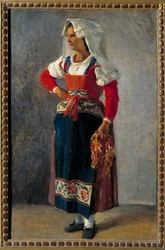 Muotokuva talonpojasta lähellä Roomaa Achille Michallonin (1796-1822) maalaus 1800-luvun aurinko. 0,36x0,25 m