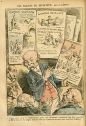 Kuva Achille Lemotista (1846-1909) Le Pelerinissä, 21.7.2007 - Diktaattorin pahuus Papiston salaliitto Royalistien salaliitto Separatistien salaliitto - Royalismi, uskonto, vasemmistoblokki, katolinen katolilaisuus - Clemenceau George