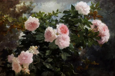 Ruusujen asetelma. Achille Theodore Cesbronin (1849-1913) maalaus Yksityiskokoelma.