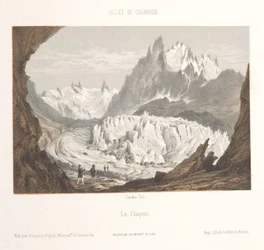 Näkymä Mer-de-Glacen jäätikölle lähellä Les Bois ja Les Tines Claciers des Bois, depuis les Tines (otsikko esineessä) Chamonix-Mont-Blancin muisto (sarjan nimi) Museum du Mont Blanc (sarjan nimi)