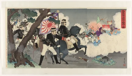 Kuva armeijastamme voittamassa kiinalaisia ​​Pjongjangissa Waga gun Heijô no shinhei o gekiha suru zu (otsikko esineessä)