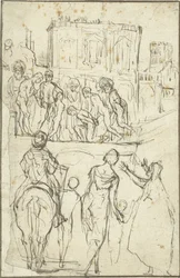 Saksa: Josephus wird von Nicanor vor Kaiser Vespasianus geführt Josephusta johtaa Nicanor ennen keisari Vespasianusta.